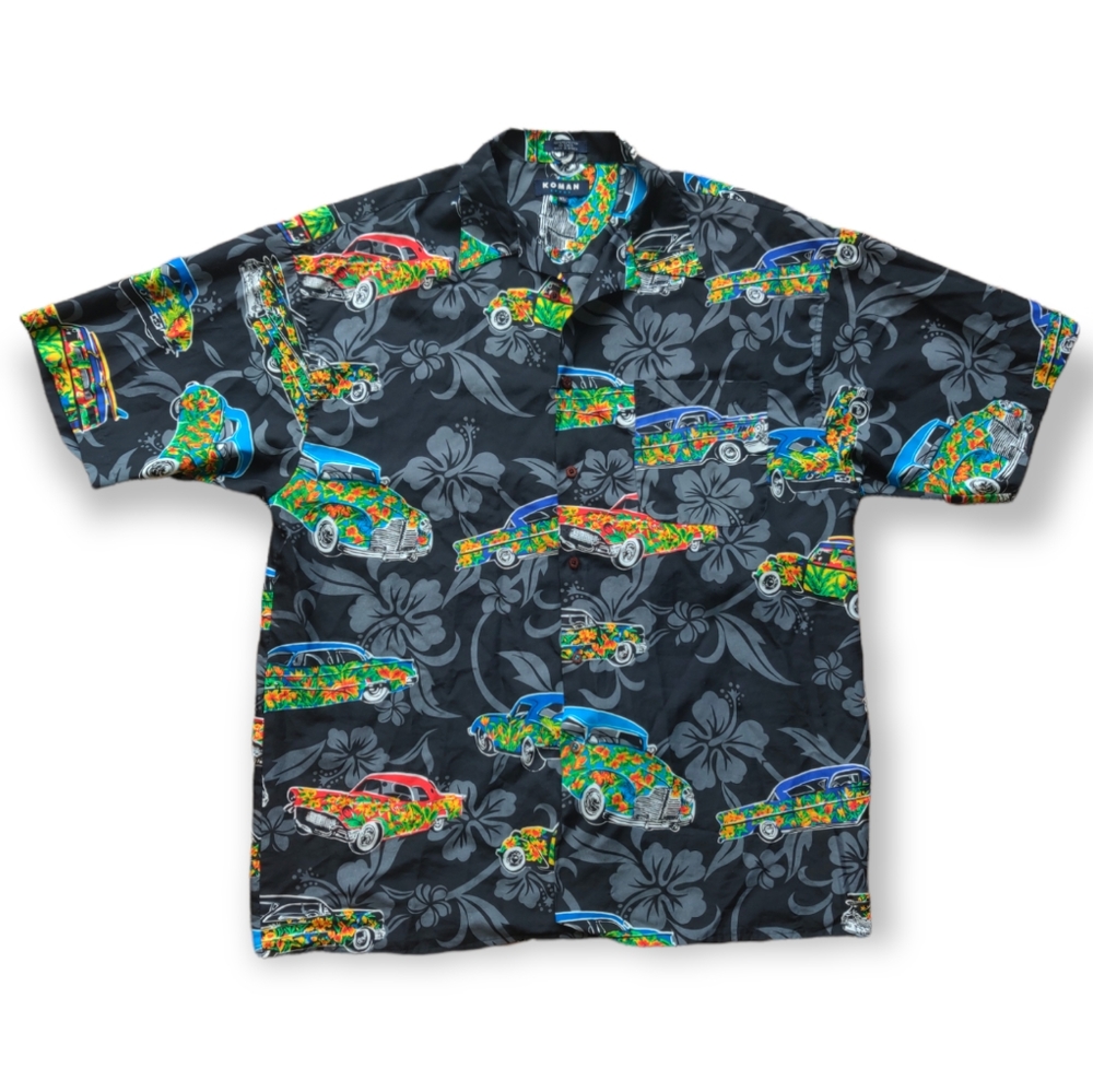 Koman Sport Hawaiian Shirt Men's XL Vintage 1950's Chevrolet Cars